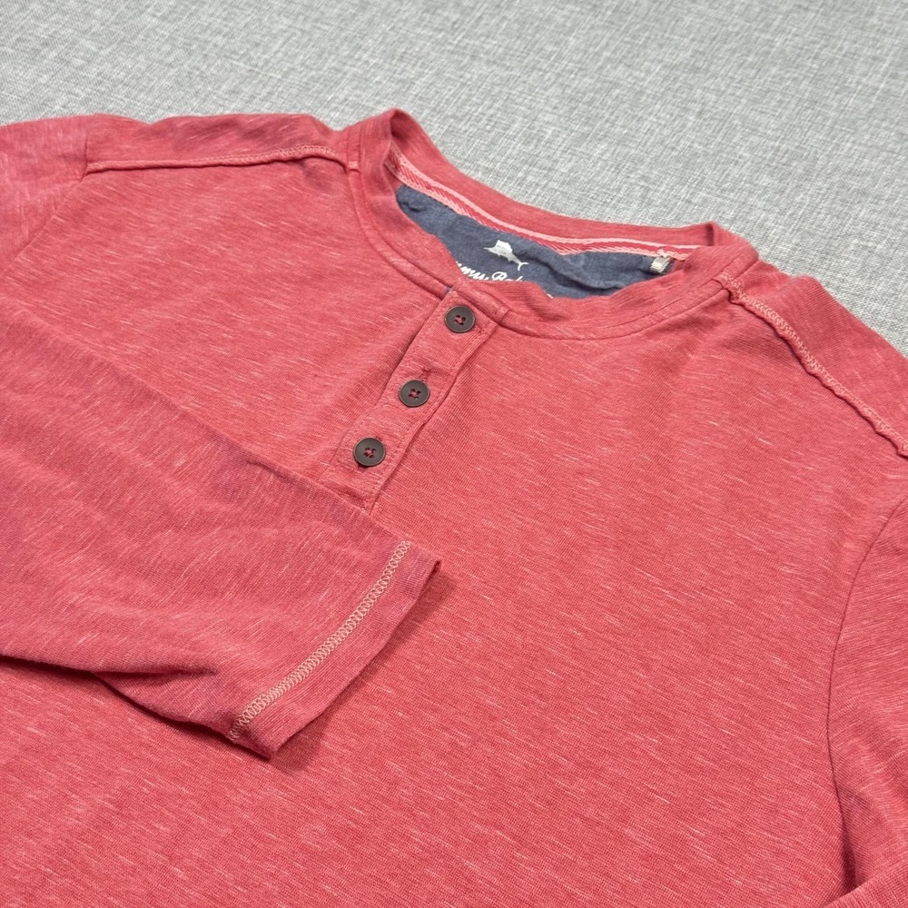 Tommy Bahama Shirt Mens Small Red Long Sleeve Henley Tagless Stretch Lightweight